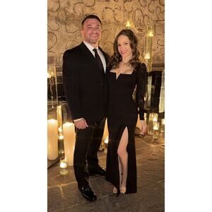 WINDSOR Veronica Front Slit Crepe Formal Dress Elegant Black Size XS/S